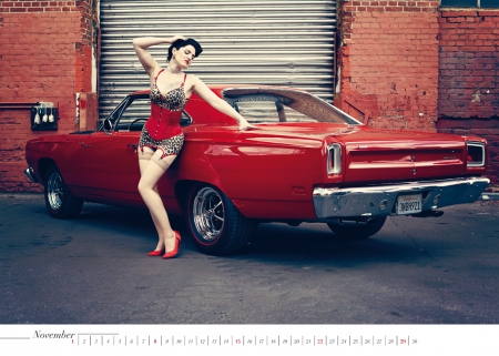 November - 15 - babe, red, classic, muscle car