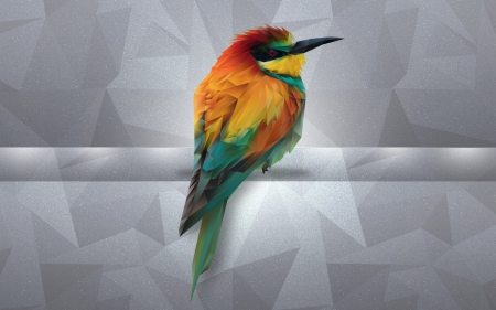 Polygonal Bird - Polygonal, Red, Triangle, Orange, Prism, Bird, Art, Green, Colorful, Wallpaper