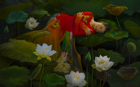 Beautiful Geisha - woman, serene, girl, photography, asian, fantasy, art, lotus, geisha, beautiful, digital