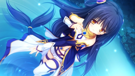 Riru Whale - pretty, anime, kawaii, female, blue, dress, long hair, blue hair, hd, nice, anime girl, water, hot, girl, lovely, sweet, cg, cute, adorable, sexy