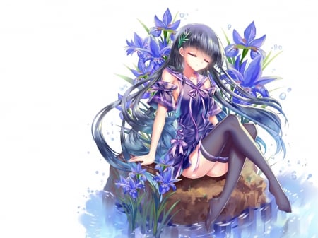 Purple Dream - sleeping, nice, beauty, female, hot, simple, anime girl, white, purple, pretty, anime, lavender, dleepy, dreaming, sexy, girl, long hair, purple hair, dream, lovely, sleep, floral, plain, beautiful, blossom, sweet, dreamy, flower