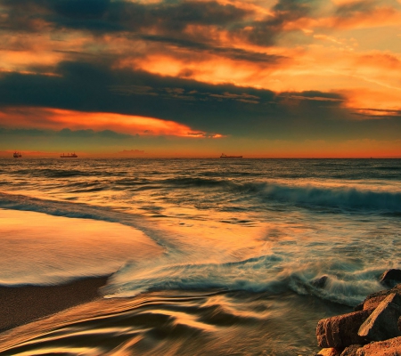 Sea Shore - sky, sea, shore, clouds