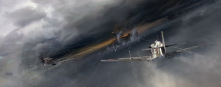 'Spitfire Attack' - british aircraft, spitfire art, spitfire, world war two art