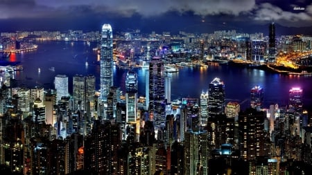 hong kong nights - hong kong, skyscrapper, night, building