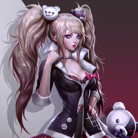 Dangan Ronpa - nice, realistic, beauty, female, hot, teddybear, twintail, simple, anime girl, brown hair, gorgeous, pretty, anime, twin tail, sexy, girl, twintails, long hair, lovely, cg, hd, twin tails, plain, beautiful, sweet, teddy bear