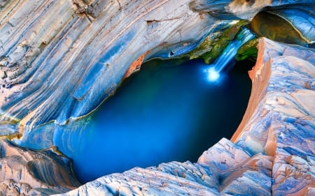 Waterfall from Above a Canyon - nature, colorful, canyon, waterfall