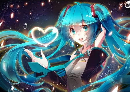 Hatsune Miku - hatsune miku, girl, nanatsuki-jinko, heart, valentine, vocaloid, blue, anime, manga