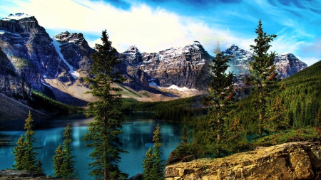 Mammoth Mountain - snow, lake, trees, mountain