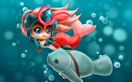 Chibi - mermaid, magic, video game, fantasy, manatee