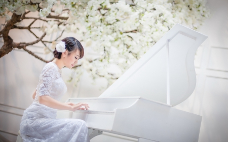 Beautiful bride - woman, piano, girl, beautiful, white bride dress, bride