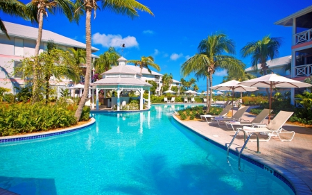 Exotic resort - summer, sky, pool, hotel resort, photography, tree, umbrella