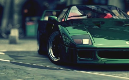 green ferrari f40 - italian, green, ferrari, car