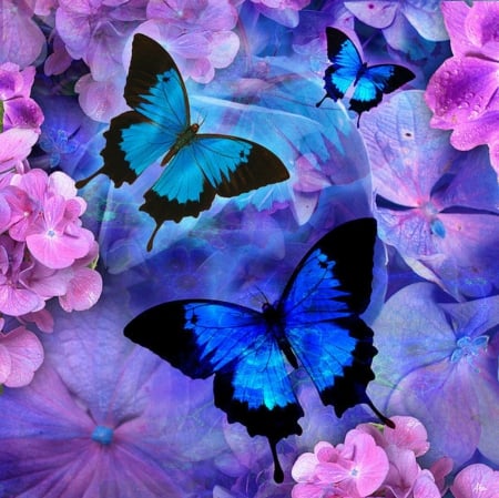 BLUEBELLES - petals, animals, blue, flowers, butterflies