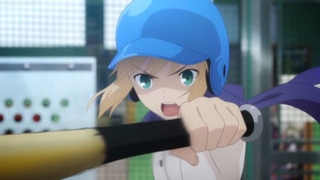 Ahhh!!!! ....... - nice, saber, beauty, female, cap, blond, anime girl, blond hair, pretty, blonde hair, anime, scream, cute, scene, shout, helmet, adorable, girl, shirt, scarf, baseball, lovely, fate stay night, kawaii, beautiful, sweet, blonde