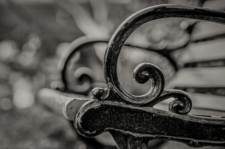 Bokeh - bench, bokeh, black and white, photography