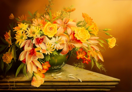 Still life - bouquet, still life, lovely, spring, vase, painting, art, pretty, beautiful, flowers, harmony