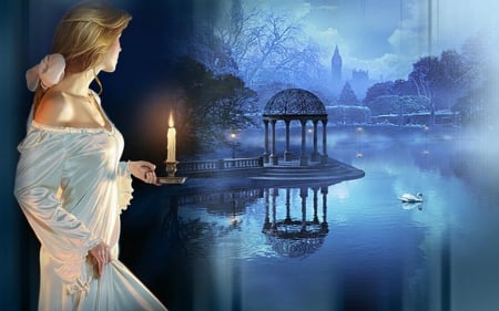 candle light - candle, fantasy, night, lady