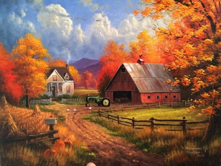 Autumn Farms - autumn, trees, lovely, nature, love four seasons, fall, beautiful, paintings, colors, farms, landscapes