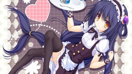 Riru Whale - nice, female, anime girl, pretty, anime, food, cute, girl, long hair, purple hair, lovely, cg, hd, kawaii, sweet, maid, dress