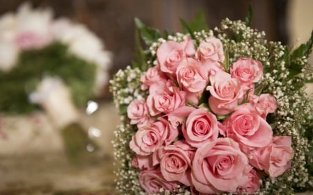 Pink Roses - flowers, bouquet, roses, petals