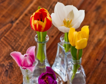 Beautiful Flowers - flowers, petals, bottle, glass