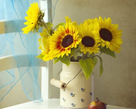 Sunflowers - sunflowers, flowers, window, yellow