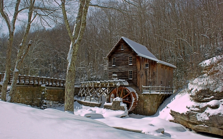 Glade Creek Grist Mill, West Virginia - Winter, Architecture, Grist Mill, USA