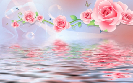 Beautiful Flowers - flowers, roses, reflection, art