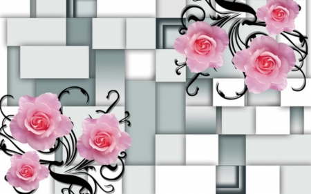 Floral Art - flowers, roses, tiles, art