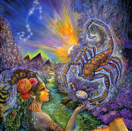 Zodiac ~ Scorpio - woman, zodiac, girl, fantasy, scorpio, purple, art, josephine wall, flower