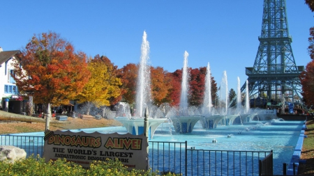 Entrance Fountains - 1600x900, international street, kings island 2014, autumn