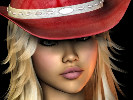 Upclose And Cute - women, style, fun, girls, models, female, hats, cowgirls, western, art, blondes, anime