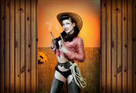 Cowgirl Contessa - women, fun, female, guns, hats, fashion, models, brunettes, western, girls, cowgirls, style