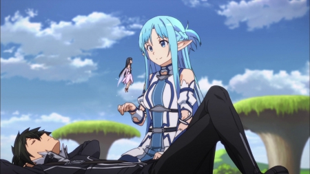 Family - asuna, sword, pretty, game, anime, kirito, manga, long hair, family, sao