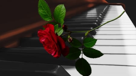 ~*~ Piano Red Rose ~*~ - piano, music, red rose, HD wallpaper, romantic