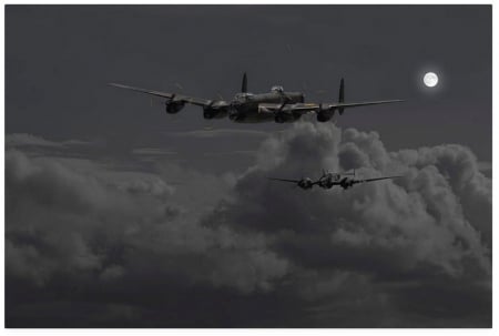 NIGHT HUNTER - moon, airplanes, sky, clouds, night