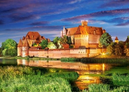 Marienburg Castle, Poland - river, landscape, walls, building