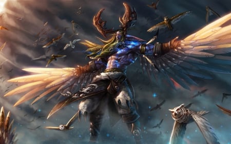 Stormrage - wow, bird, game, blue, man, malfurion, owl, fantasy, wings, world of warcraft, stormrage