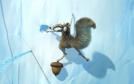 Scrat and the nut - nut, Ice Age, winter, blue, ice, fantasy, funny, movie, The Meltdown, squirrel