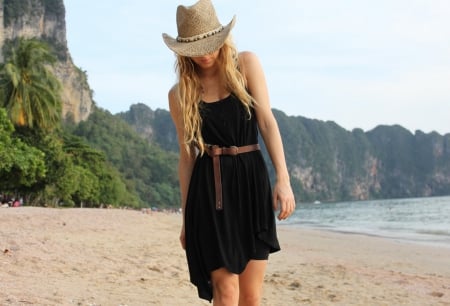 Cowgirl Surfer - hat, cowgirl, beach, surfer