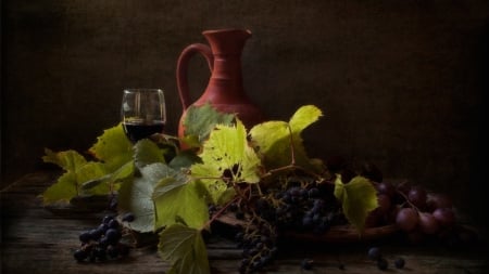 Still Life - grapes, pitcher, wine, still life