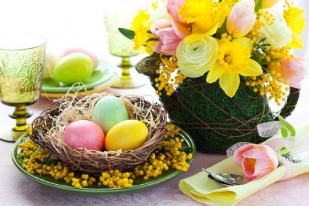 Lovely Easter Arrangement - spring flowers, abstract, arrangement, easter Eggs, lovely, still life