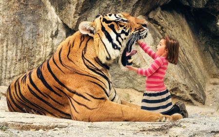 say ahh - cat, rock, girl, tiger