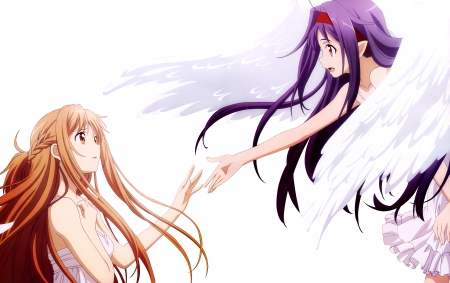 Yuuki and Yuuki - Sweet, Asuna Yuuki, Anime Girl, Dress, Sword Art Online, Brown Hair, Anime, Konno Yuuki, Purple Eyes, Long Hair, Purple Hair, Angel, Brown Eyes, Wallpaper, Headband, Braid