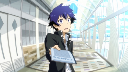 Here - Notebook, Nisekoi, Blue Eyes, Anime, Hallway, Short Hair, Raku Ichijou, School, School Uniform, Jacket, Wallpaper, Blue Hair, Anime Guy