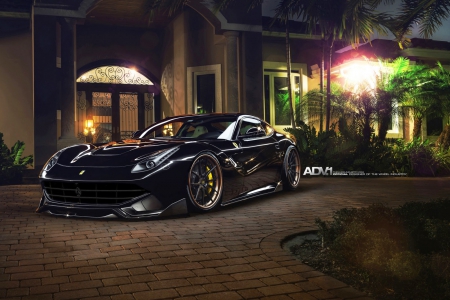 Ferrari F12 Berlinetta - sports car, black, ferrari, custom wheels