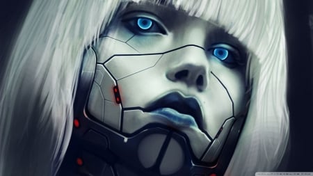 robot face - blonde, face, cracks, robot