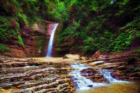 Waterfall - water, forest, trees, waterfall