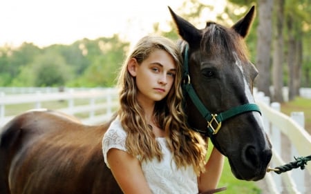 Cowgirl - posing, girl, horse, countryside, lovely