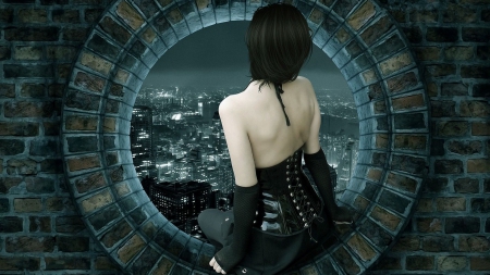 Woman looking at the city - Woman, Digital Art, Woman looking at the city, City